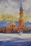 cityscape, landscape urban, station, cheyenne, wyoming, oberst, original watercolor painting
